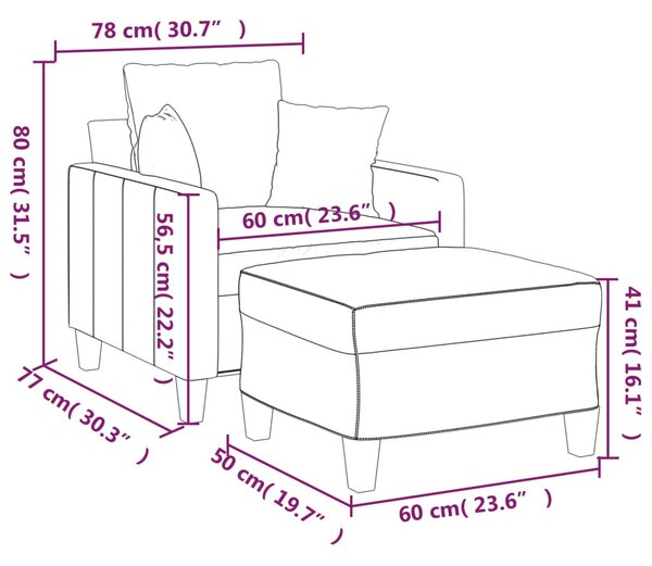 Világosszürke szövet kanapéfotel lábtartóval 60 cm