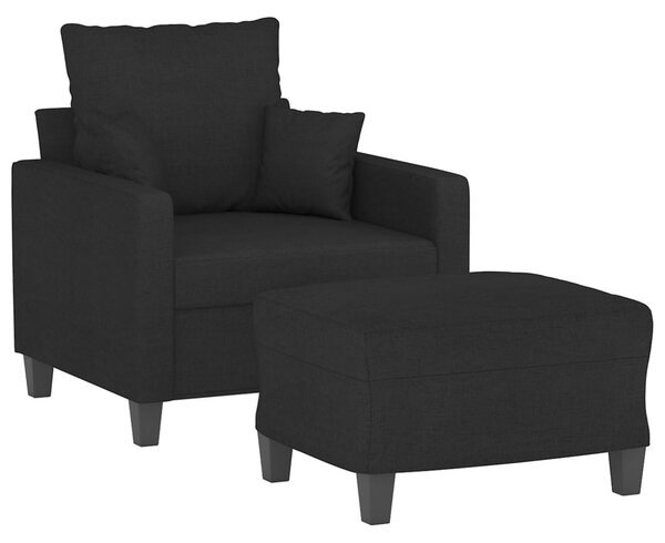 Fekete szövet kanapéfotel lábtartóval 60 cm