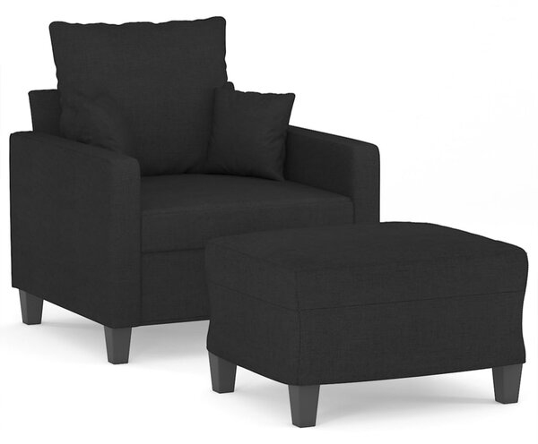 Fekete szövet kanapéfotel lábtartóval 60 cm