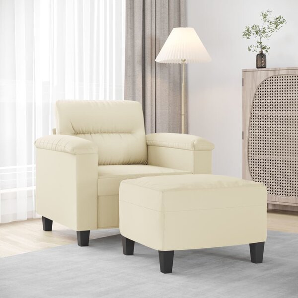 Krémszínű műbőr kanapéfotel lábtartóval 60 cm