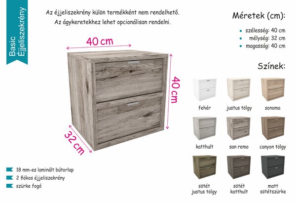 Div Basic 2 fiókos éjjeliszekrény