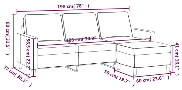 3 személyes rózsaszín bársonykanapé lábtartóval 180 cm