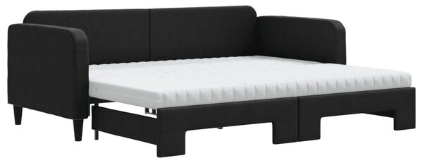 Fekete kihúzható szövet heverő matracokkal 90 x 190 cm