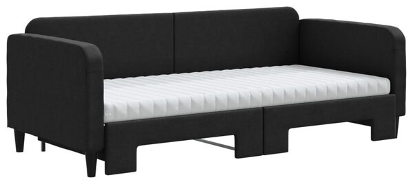 Fekete kihúzható szövet heverő matracokkal 90 x 190 cm