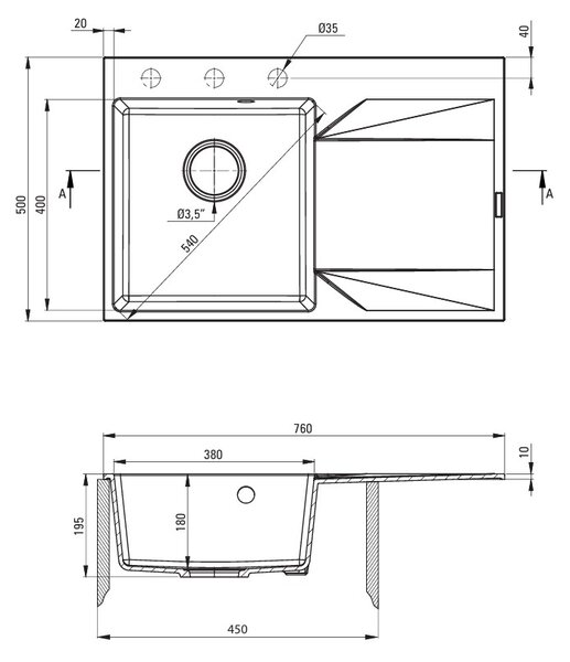 Deante Evora, gránit mosogató jobb oldali csepegtetővel, 1 rekeszes 760x500x195 mm, matt grafit, ZQJ_G11P