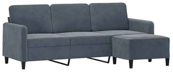 3 személyes sötétszürke bársony kanapé lábtartóval 180 cm