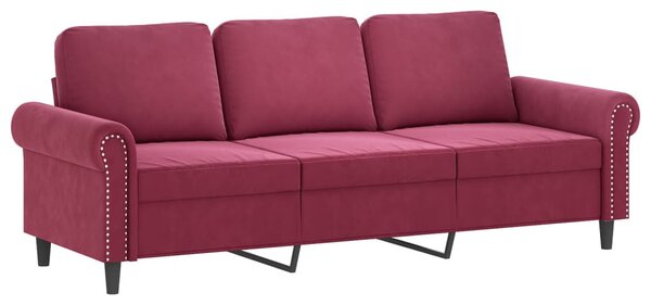 3 személyes bordó bársonykanapé lábtartóval 180 cm