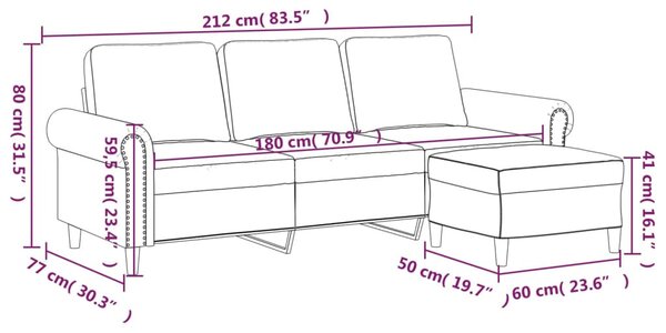 3 személyes sárga bársonykanapé lábtartóval 180 cm