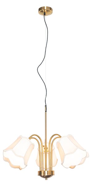 Klassieke hanglamp messing met witte lampenkap 5-lichts - Nona