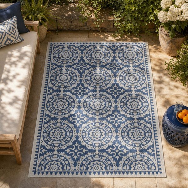 Jardin kék-krémszínű kültéri szőnyeg, 80 x 250 cm - NORTHRUGS
