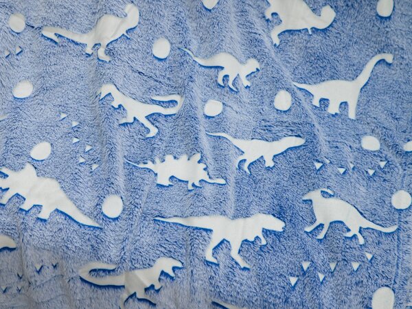 DINO BLUE kék világító mikroflanel takaró 150x200 cm