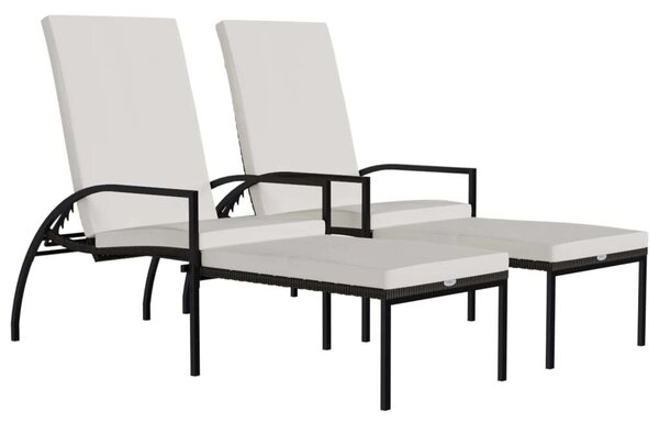 VidaXL Napozóágy szett - 2 db - Barna Polyrattan - Lábtartóval
