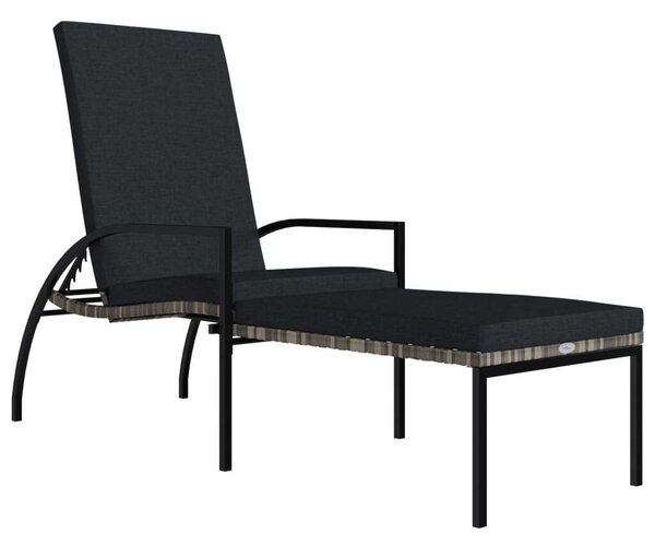 Polyrattan Napozóágy Lábtartóval - Szürke - 195x60x60 cm