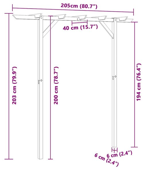 Fa kerti pergola 205 x 40 x 203 cm