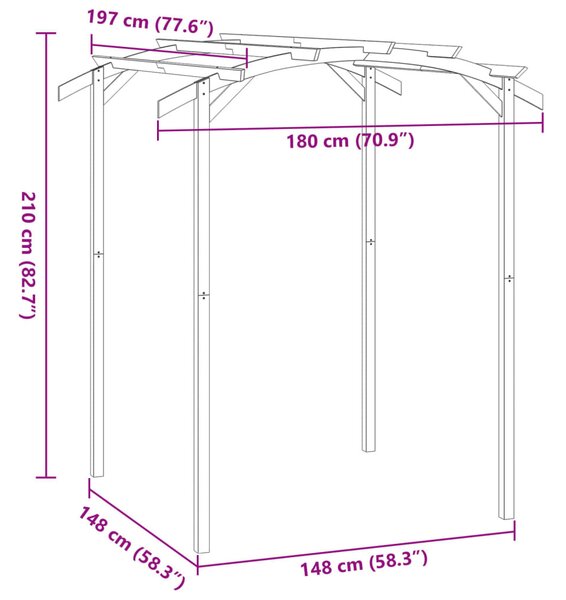Kerti pergola impregnált fenyőfalécekből 180 x 197 x 210 cm