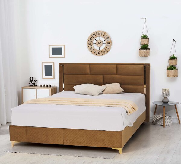 GOLDBIA Boxspring ágy 160x200 - világosbarna