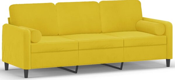 3 személyes sárga bársony kanapé díszpárnákkal 180 cm