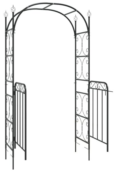 Fekete acél kerti boltív kapuval 108 x 45 x 235 cm