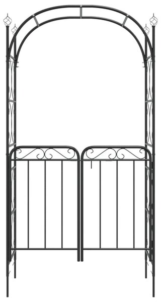 Fekete acél kerti boltív kapuval 108 x 45 x 235 cm