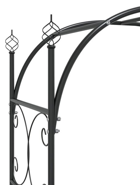 Fekete acél kerti boltív kapuval 108 x 45 x 235 cm