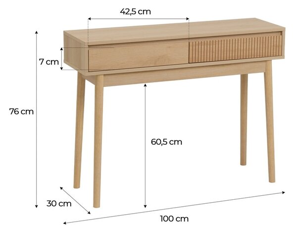 Natúr színű konzolasztal 30x100 cm Iona – Casa Selección
