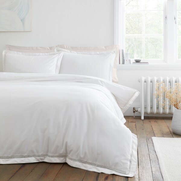 Fehér kétszemélyes pamut ágyneműhuzat 200x200 cm Oxford Lace Trim – Bianca