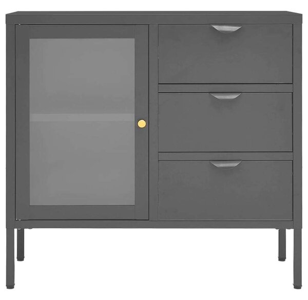 VidaXL Acél és Üveg Tálalószekrény - Antracitszürke - 75x35x70 cm