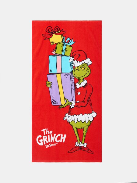 Sinsay - Pamut gyermek fürdőlepedő karácsonyi mintával Grinch - piros