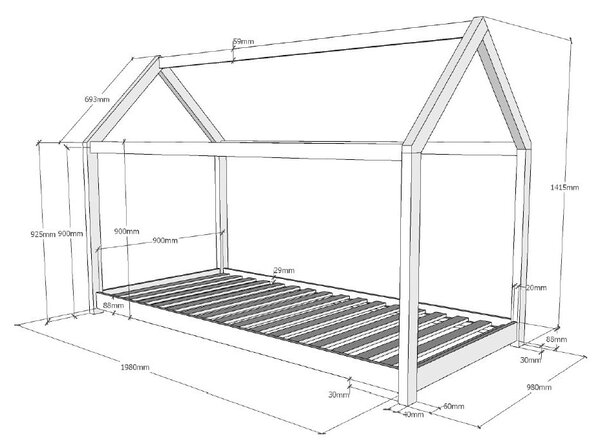 Cabane fehér házikó ágy, 90 x 200 cm - Vipack