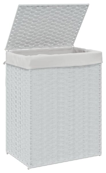 Fehér polyrattan szennyeskosár fedéllel 46x33x60 cm