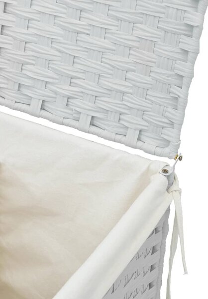 Fehér polyrattan szennyeskosár fedéllel 46x33x60 cm