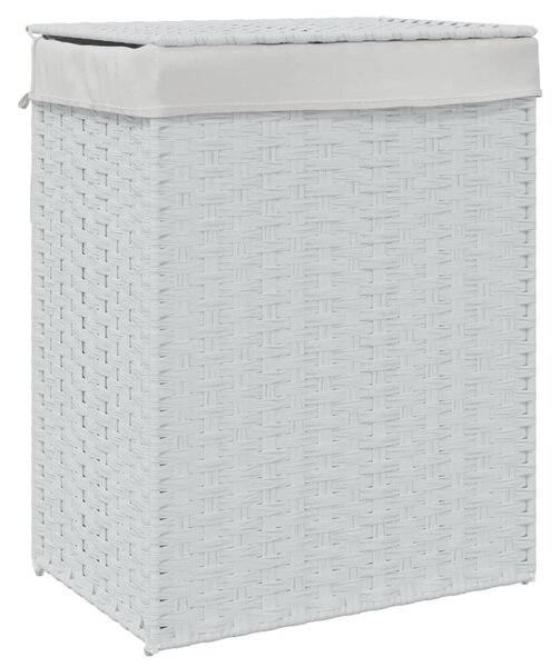 Fehér polyrattan szennyeskosár fedéllel 46x33x60 cm