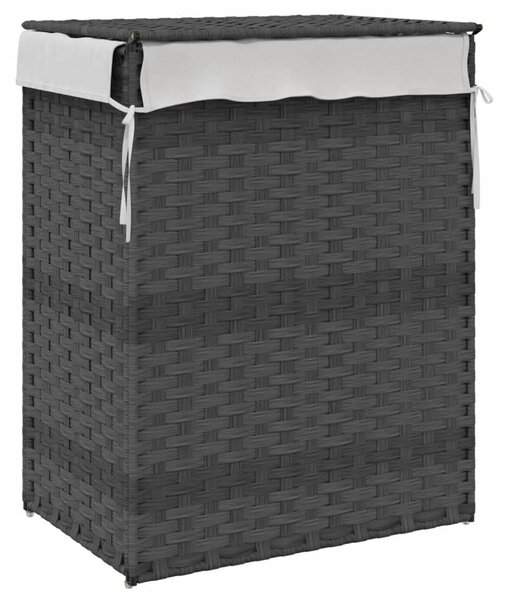 Szürke polyrattan szennyeskosár fedéllel 46x33x60 cm