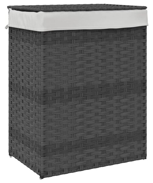 Szürke polyrattan szennyeskosár fedéllel 46x33x60 cm