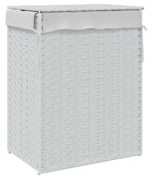 Fehér polyrattan szennyeskosár fedéllel 46x33x60 cm