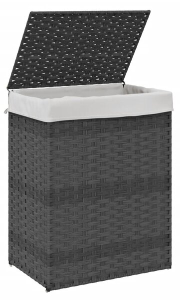 Szürke polyrattan szennyeskosár fedéllel 46x33x60 cm