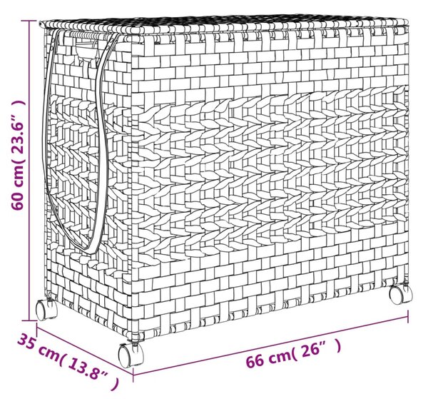 Szürke rattan szennyeskosár kerekekkel 66x35x60 cm