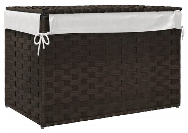 Sötétbarna polyrattan szennyeskosár fedéllel 55,5 x 35 x 34 cm