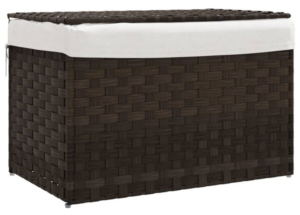 Sötétbarna polyrattan szennyeskosár fedéllel 55,5 x 35 x 34 cm