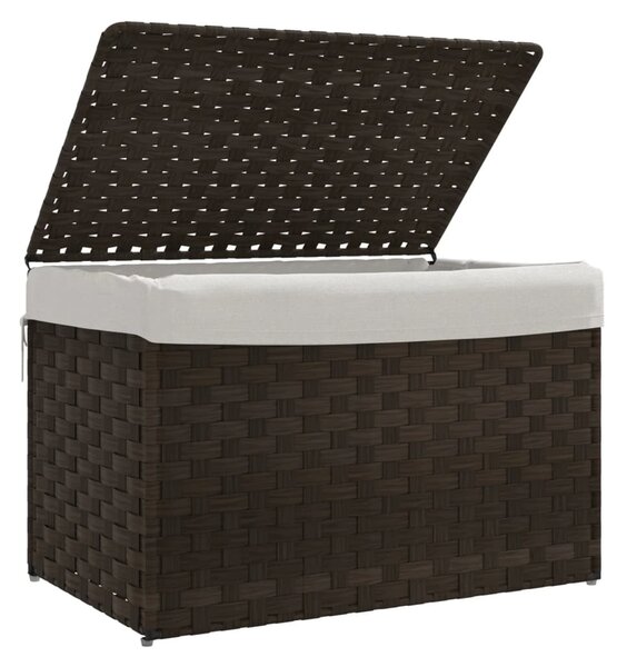 Sötétbarna polyrattan szennyeskosár fedéllel 55,5 x 35 x 34 cm