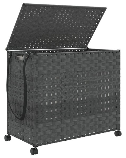 Szürke rattan szennyeskosár kerekekkel 66x35x60 cm