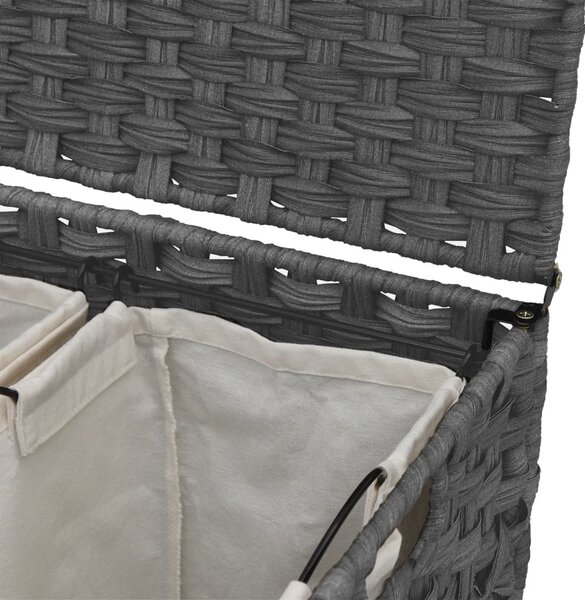 Szürke rattan szennyeskosár kerekekkel 66x35x60 cm