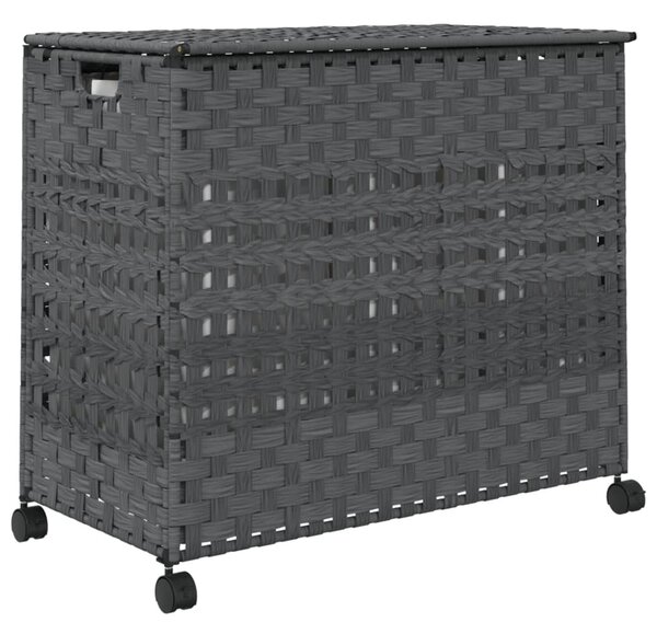 Szürke rattan szennyeskosár kerekekkel 66x35x60 cm
