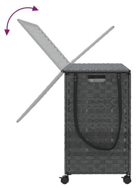 Szürke rattan szennyeskosár kerekekkel 66x35x60 cm
