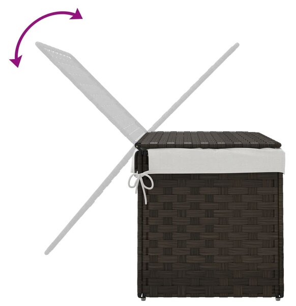 Sötétbarna polyrattan szennyeskosár fedéllel 55,5 x 35 x 34 cm