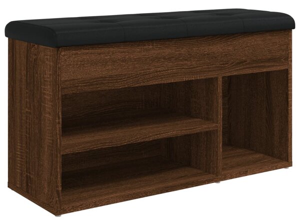 Barna tölgy színű szerelt fa cipőtároló pad 82 x 32 x 45,5 cm