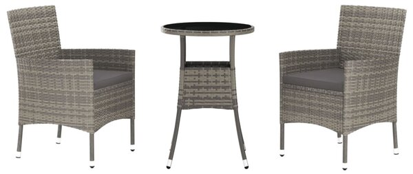 3 részes szürke polyrattan kerti bisztrógarnitúra párnákkal