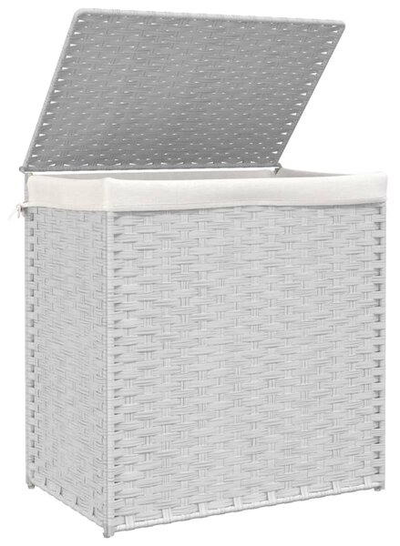 Fehér polyrattan szennyeskosár 2 rekesszel 53x33x57 cm