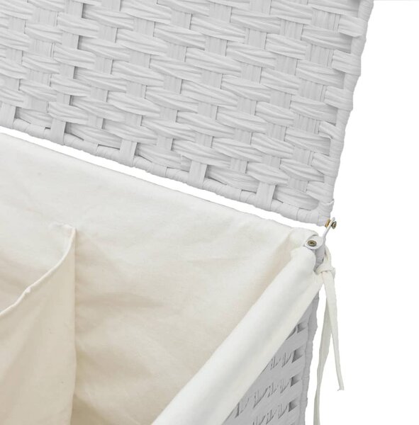Fehér polyrattan szennyeskosár 2 rekesszel 53x33x57 cm