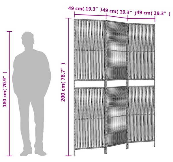 Szürke 3-paneles polyrattan térelválasztó